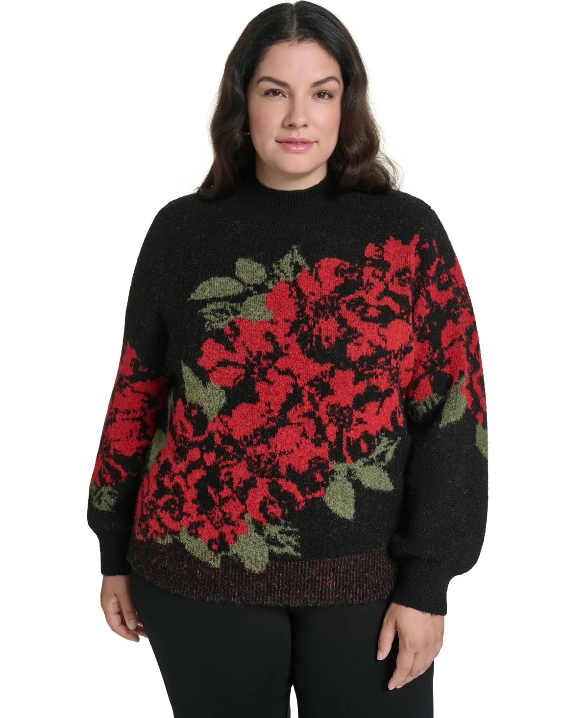 Rose Floral-Print Mock Neck Sweater by Karl Lagerfeld