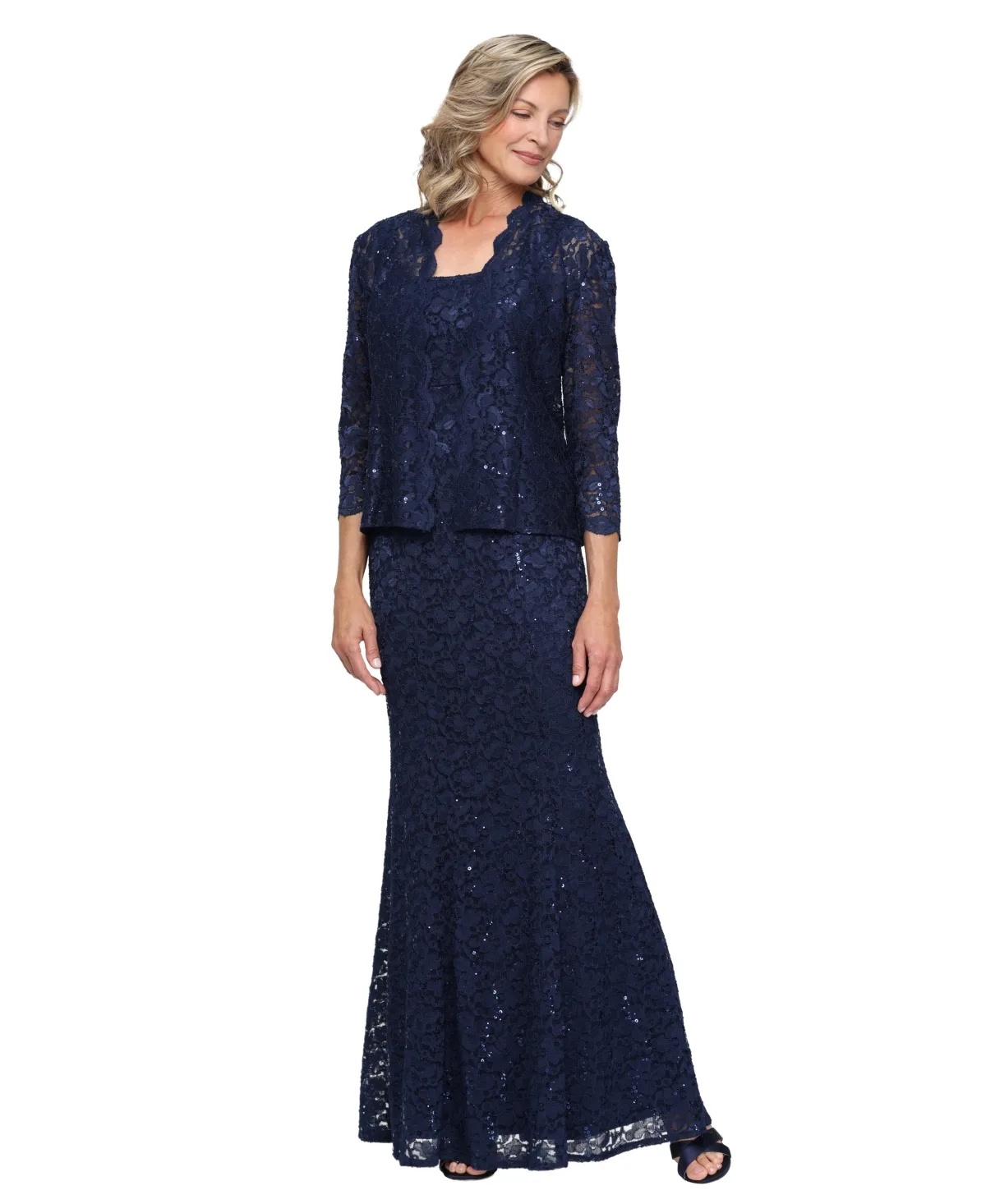 Fit & Flare Lace Scoop Neck Long Dress