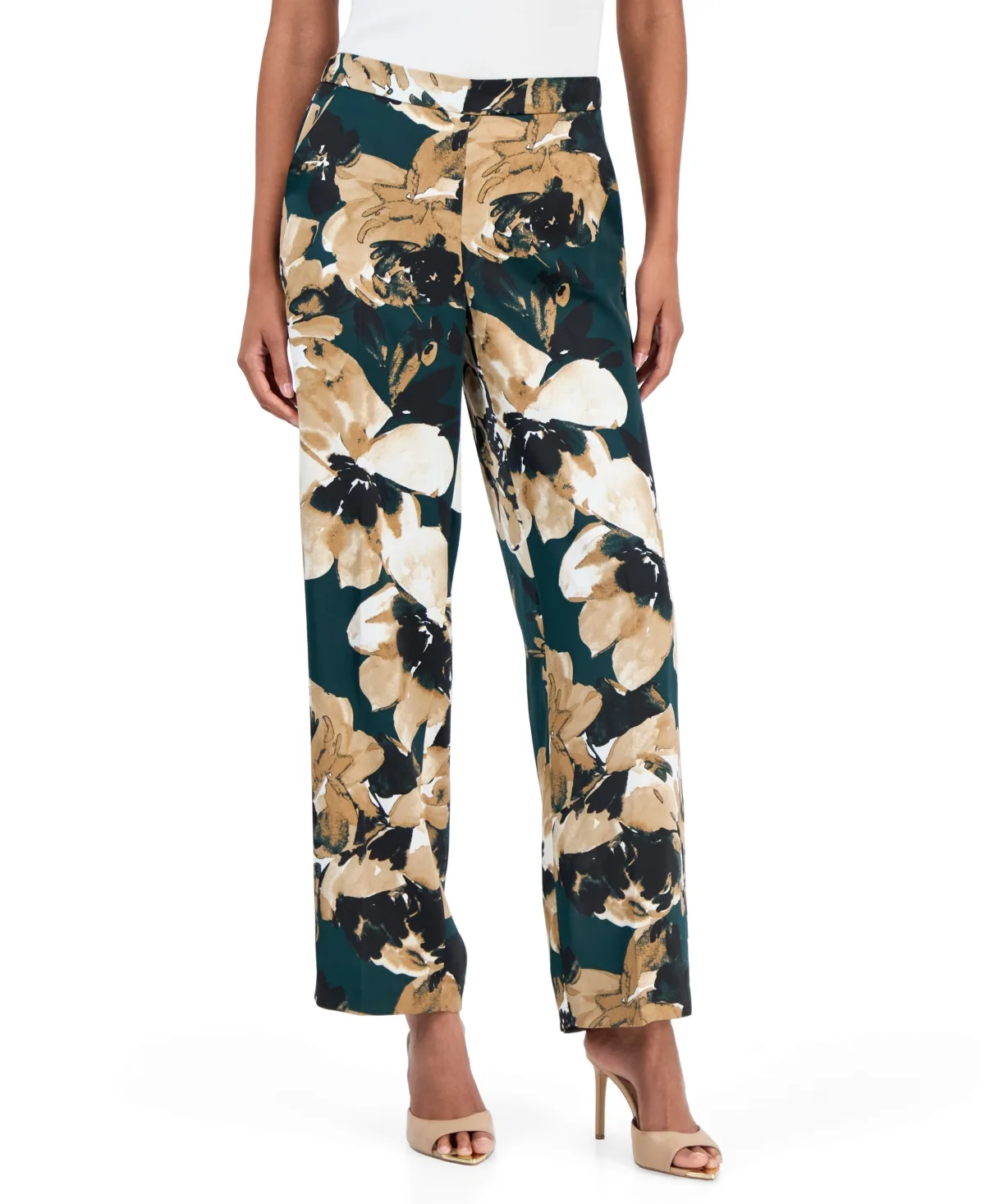 Floral-Print Pull-On Wide-Leg Pants by Anne Klein