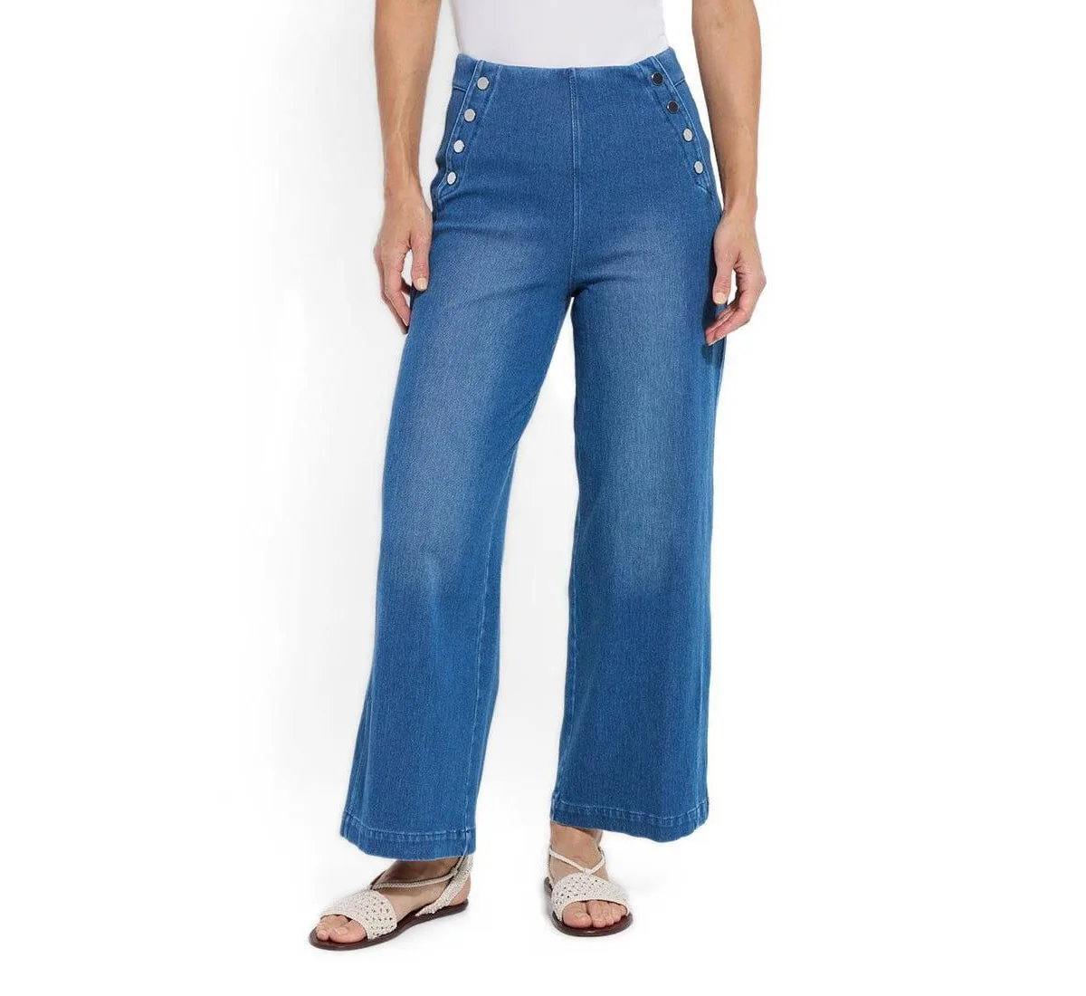 Mallory High-Waist Wide-Leg Sailor-Inspired Denim Jeans by Lysse