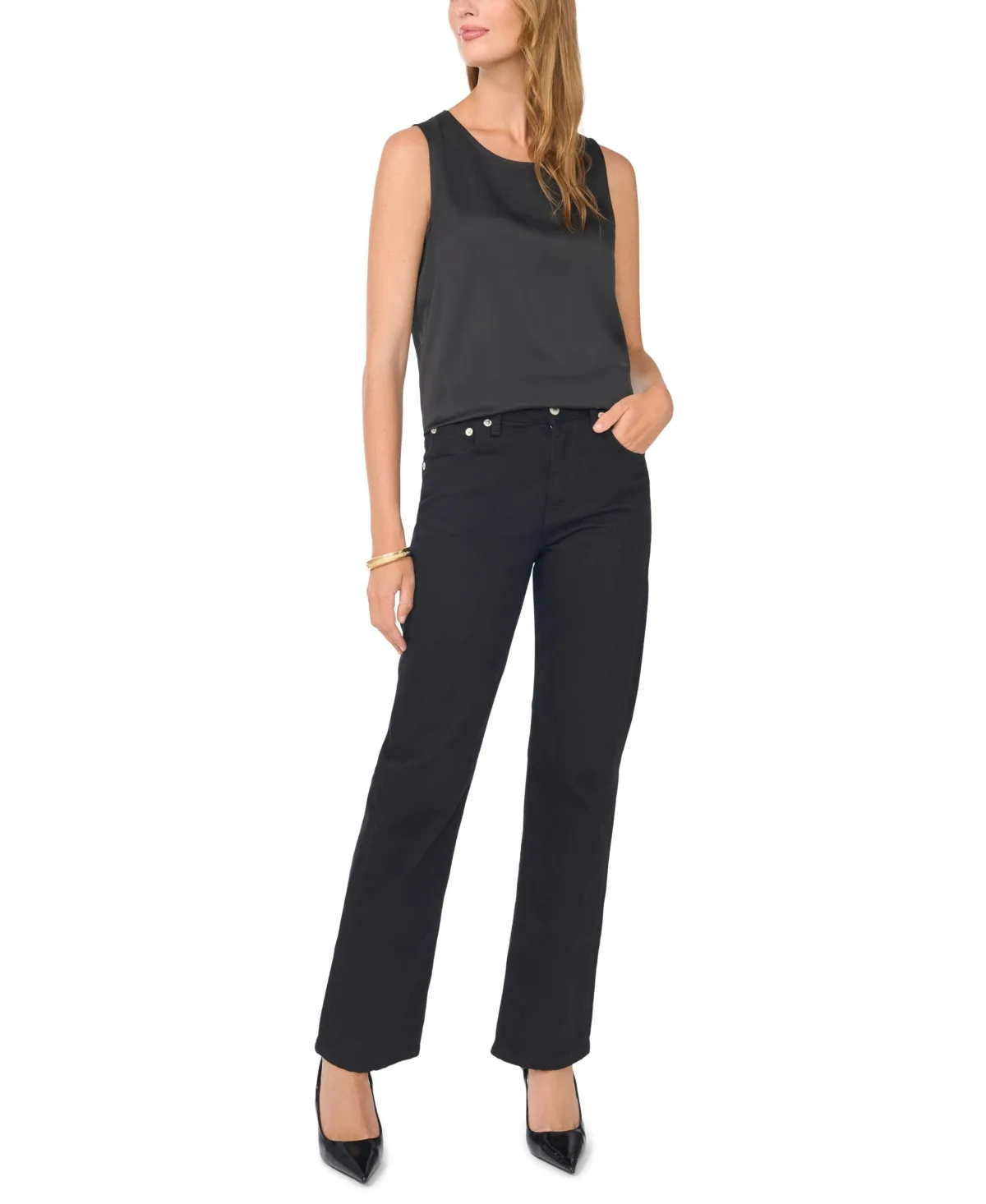 Satin Crewneck Sleeveless Blouse by Vince Camuto