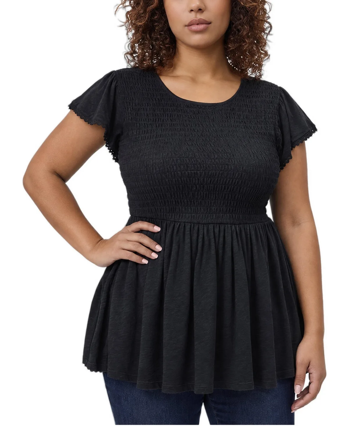 Smocked Babydoll Lace Trim Top by Torrid
