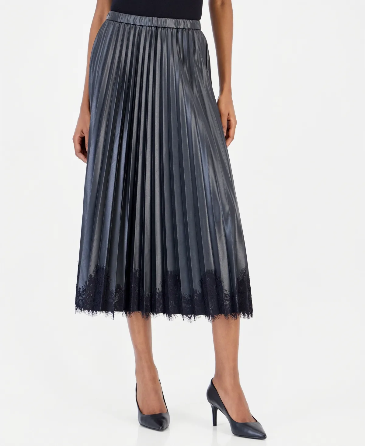 Pleated Midi A-Line Skirt by Anne Klein