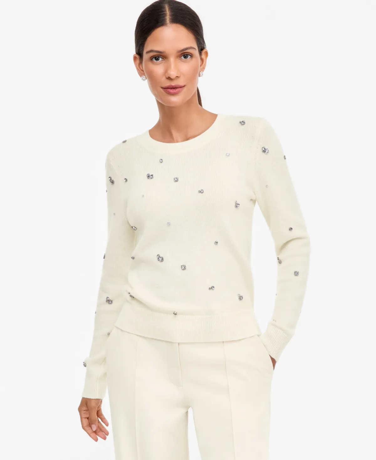 100% Cashmere Embellished Chunky Crewneck Sweater