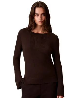 Ribbed Sculpted Sleeve Crewneck Sweater
