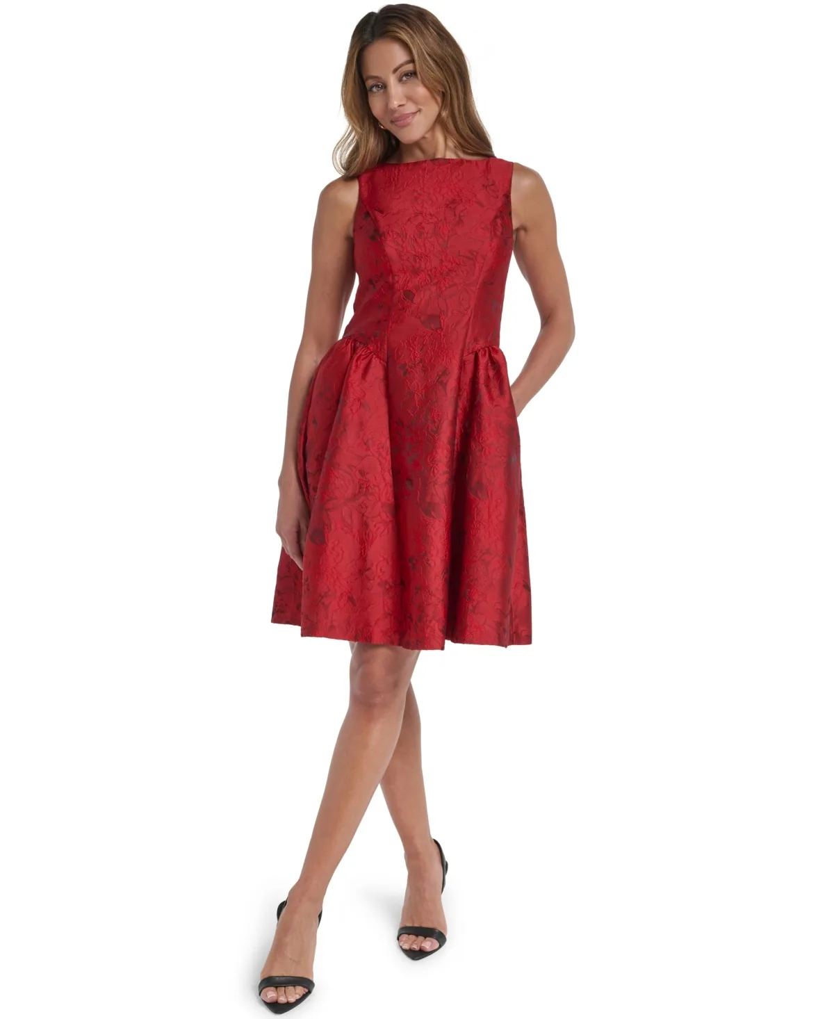 Jacquard Boat Neck Fit and Flare Dress by Vince Camuto