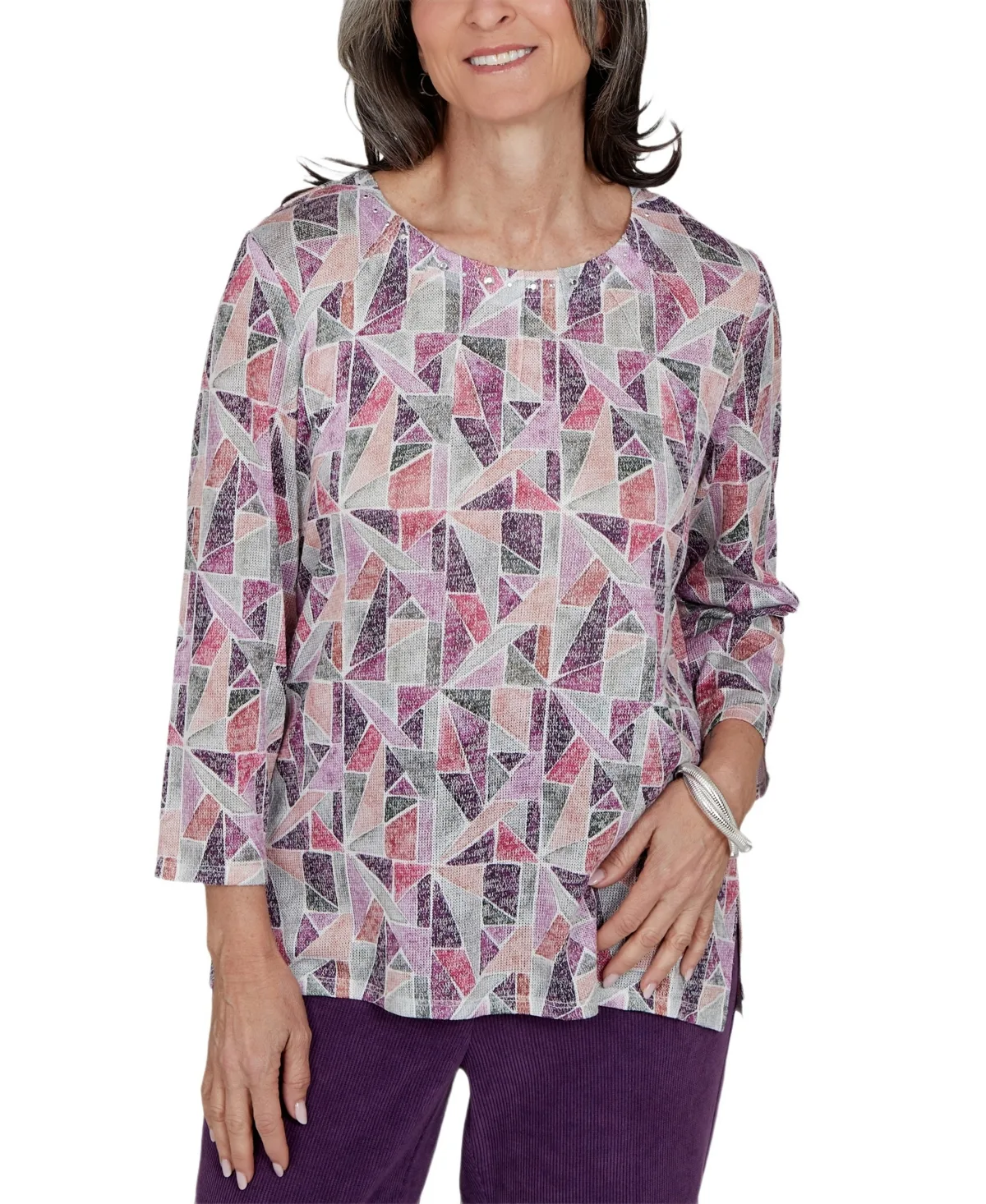Knit 3/4-Sleeve Geometric Blouse by Alfred Dunner
