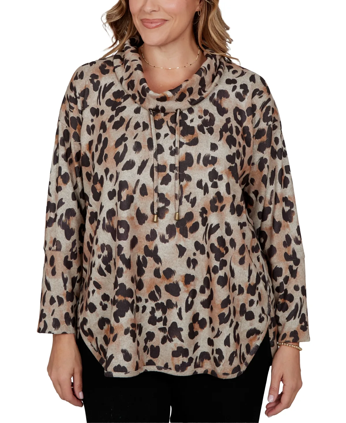 Premium Cozy Knit Long-Sleeve Leopard-Print Cowl-Neck Top by Ruby Rd