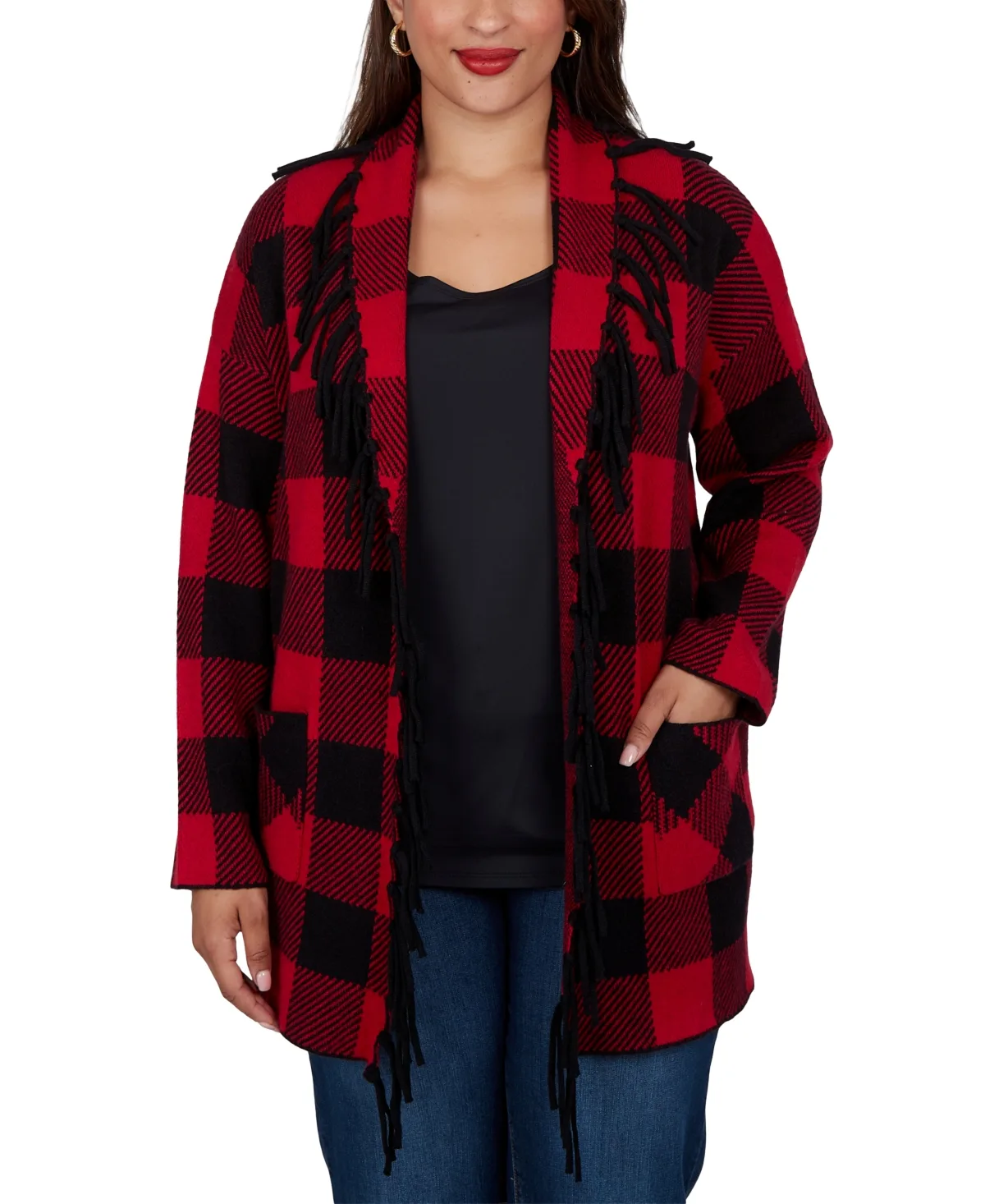 Luxe Open-Front Plaid Long-Sleeve Cardigan by Ruby Rd