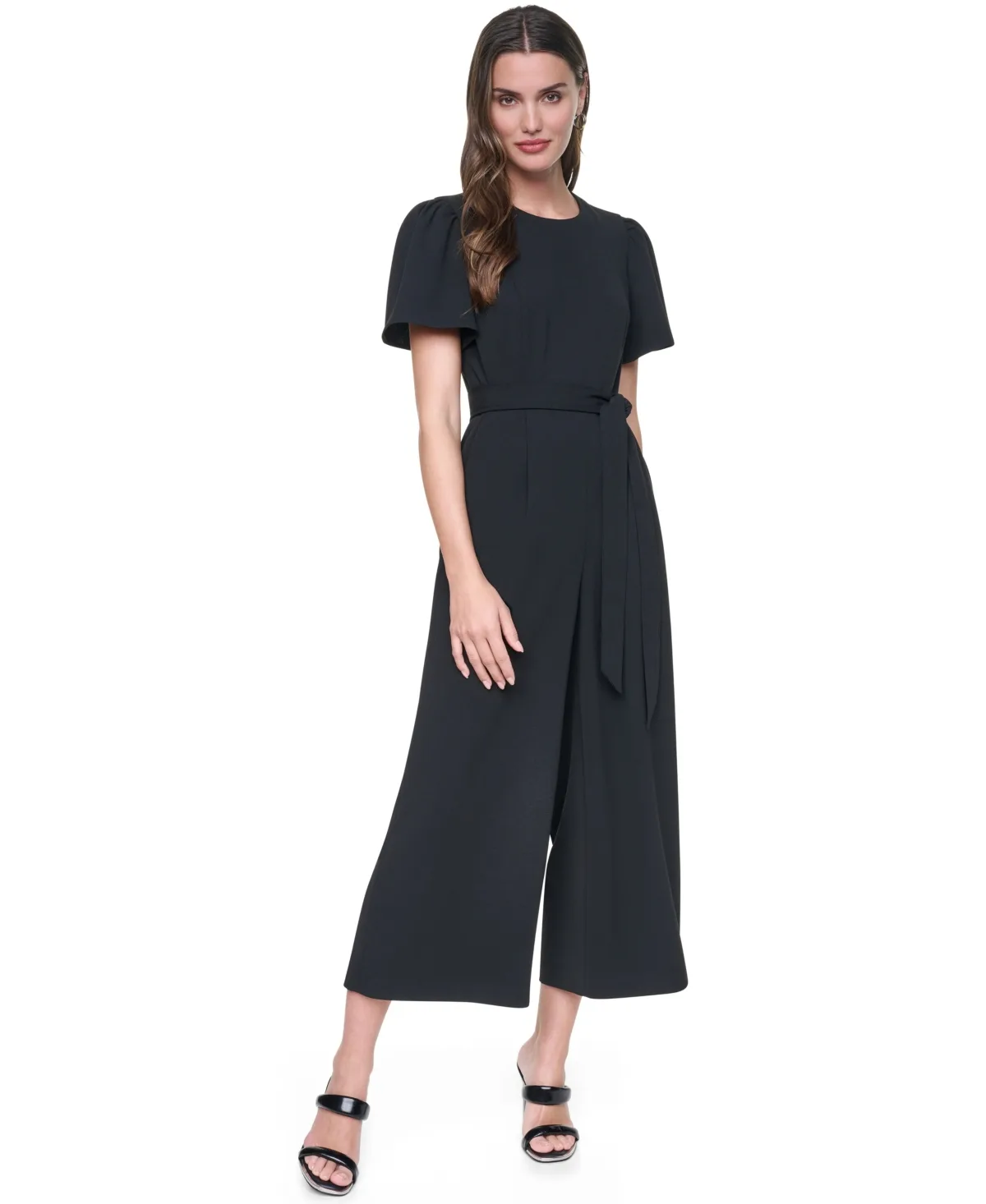 Flutter Sleeve Wide-Leg Cropped Jumpsuit