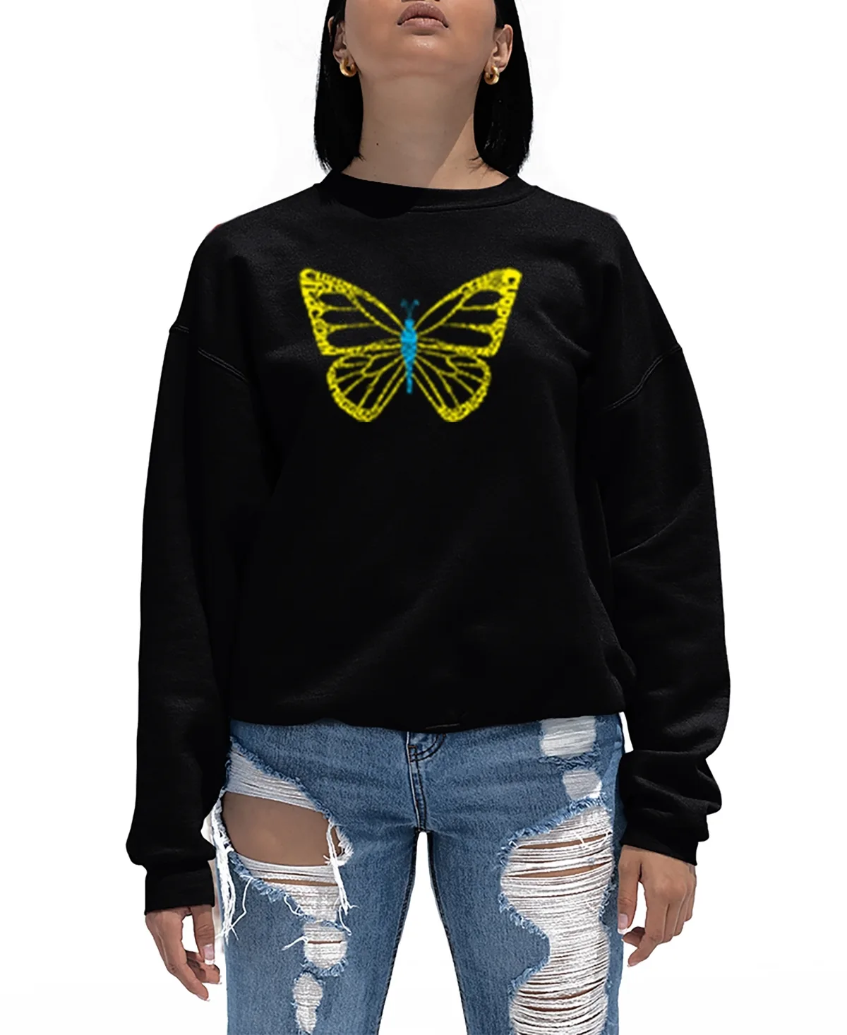 Butterfly Word Art Crewneck Sweatshirt by LA Pop Art