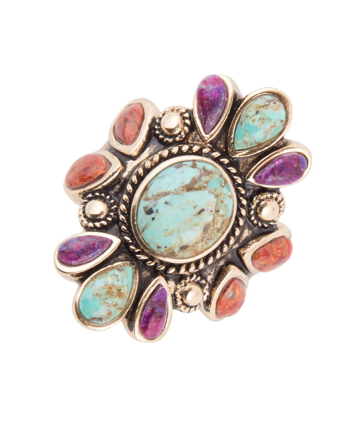 Multi-Stone Turquoise and Coral Painted Canyon Gold-Tone Ring by Barse