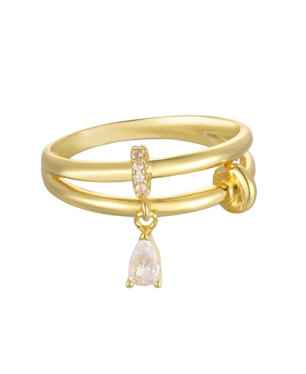Cubic Zirconia Gold-Plated Double Charm Ring by Adornia