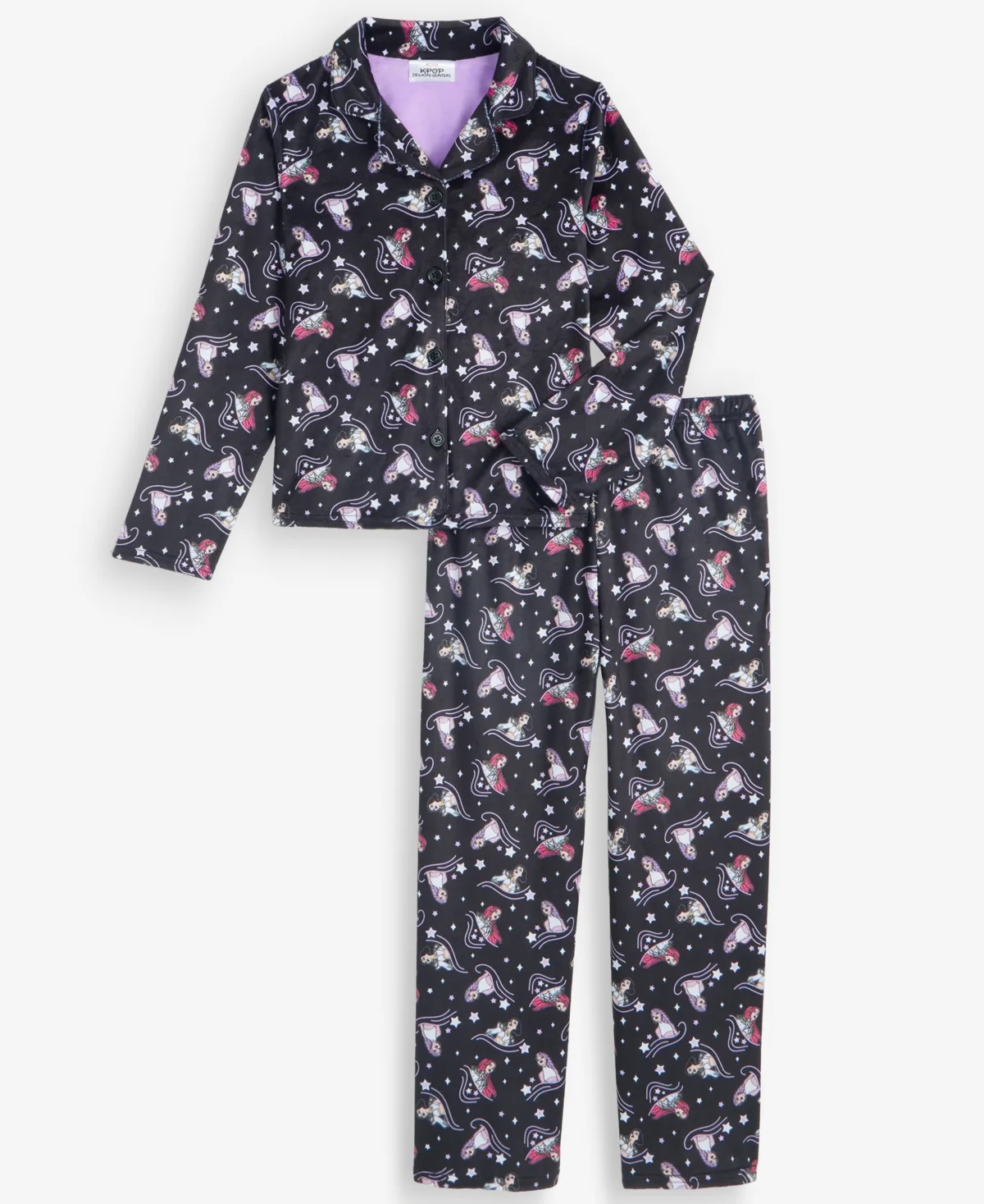 Button-Down Long-Sleeve Pajama Top and Pants, 2-Piece Set by K Pop