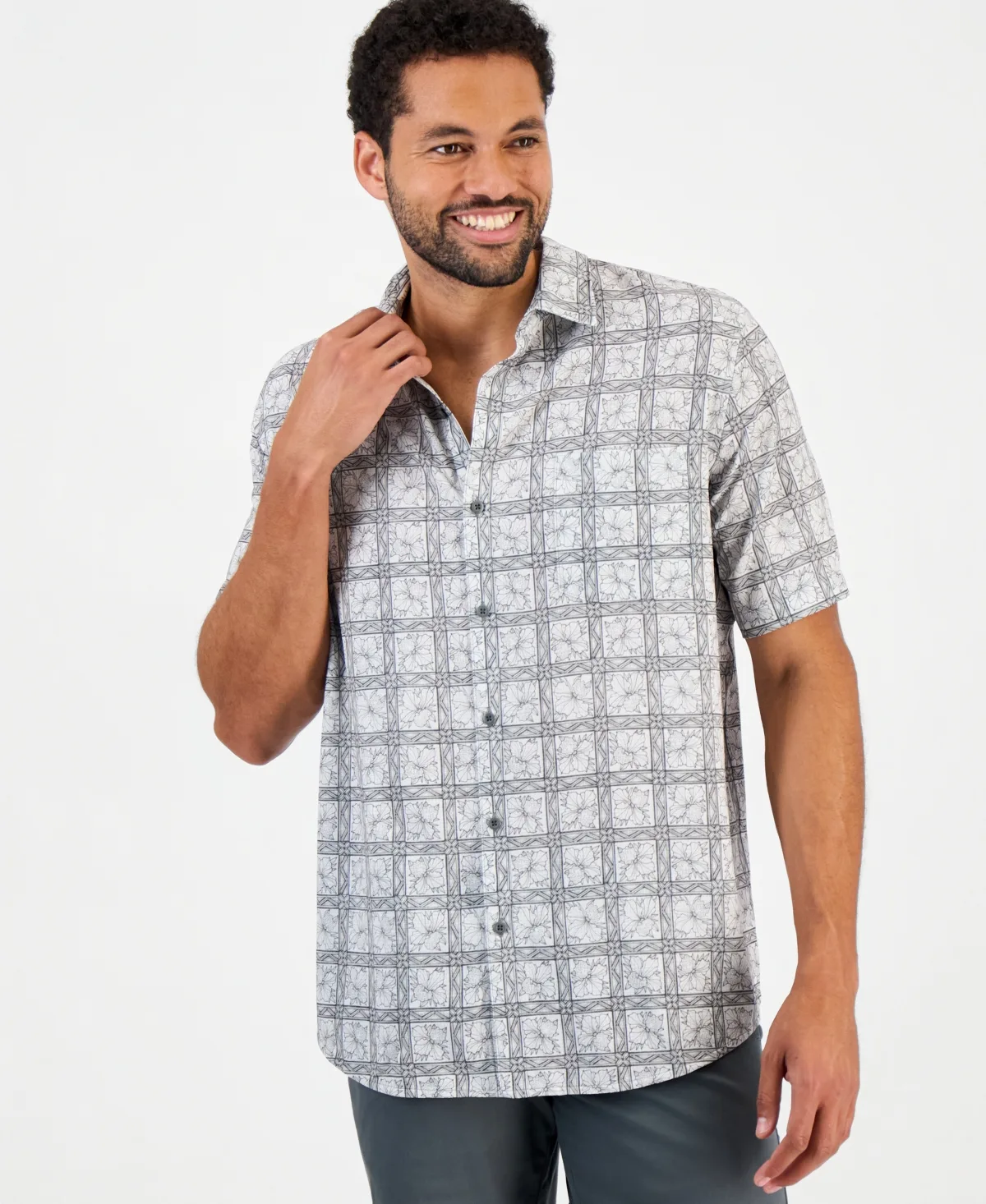 Coastal Floral Check Perforated Classic Fit Short-Sleeve Button-Up Shirt by Tommy Bahama
