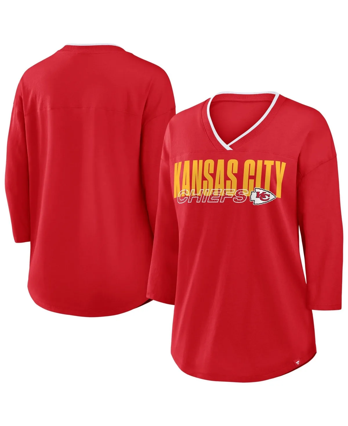 Kansas City Chiefs Deceptive Juke 3/4-Sleeve V-Neck T-Shirt by Fanatics