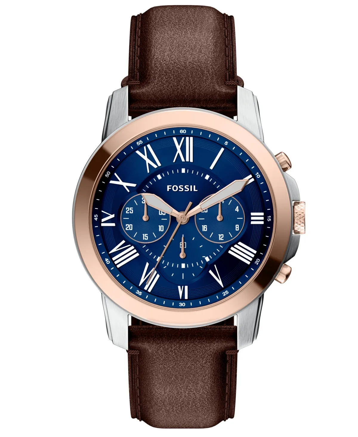 Quartz Chronograph Grant Brown Leather Watch, 44mm