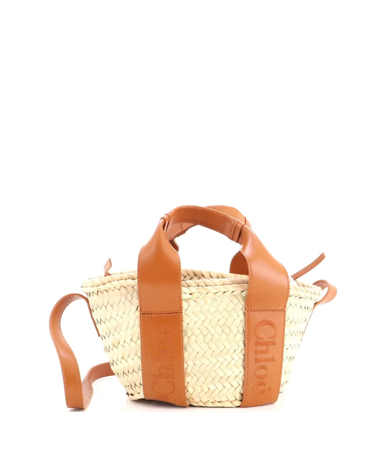 Pre-Owned Chloe Small Sense Basket Tote Raffia with Leather by Chloé