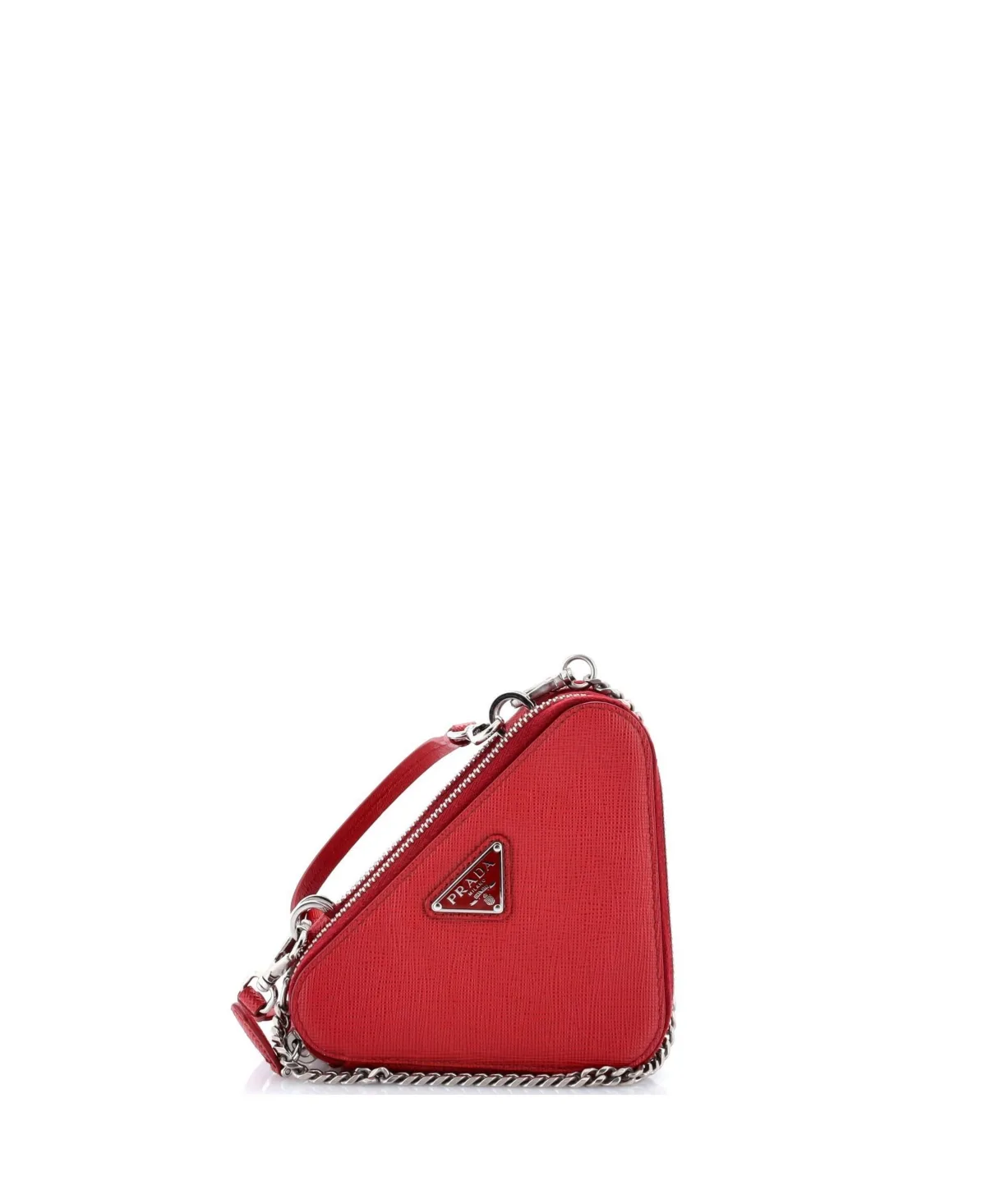 Pre-Owned Prada Mini Triangle Double Zip Pouch Bag with Chain Saffiano Leather by Prada