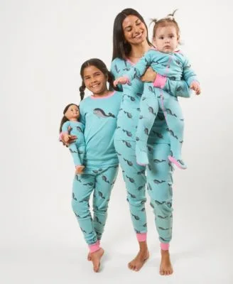 Matching Mommy Me Aqua Blue Whale Cotton Pajamas by Leveret