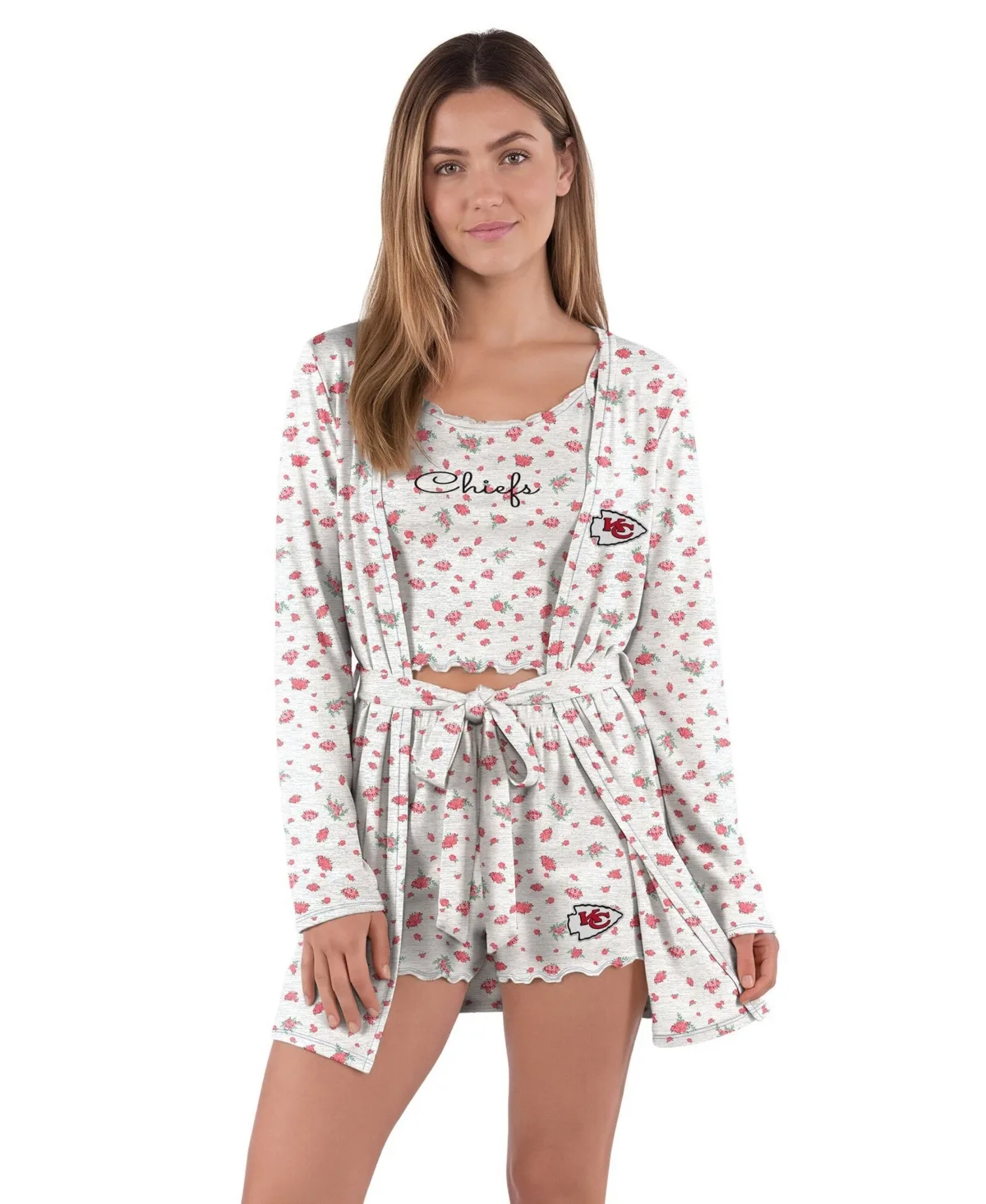 Kansas City Chiefs Cora Hacci-Knit Floral-Print Tank, Shorts, and Robe, 3-Piece Set by Concepts Sport