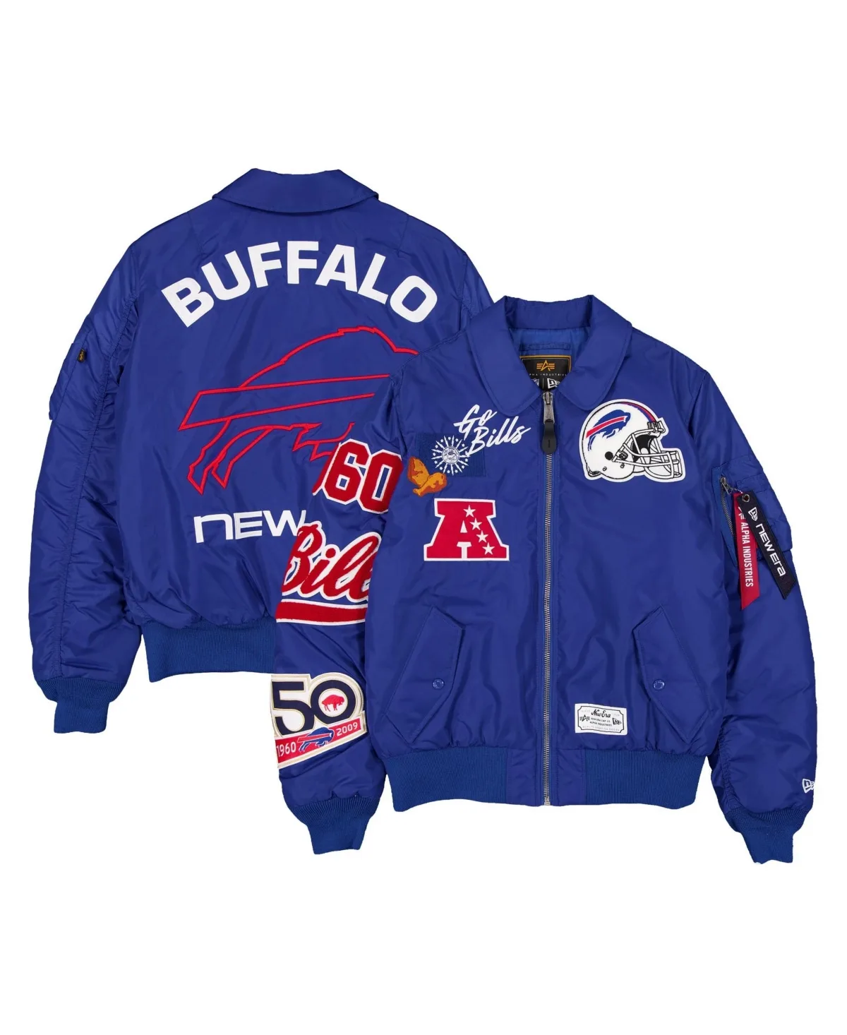 New Era x Alpha Industries Royal Buffalo Bills Ma-1 Full-Zip Bomber Jacket by New Era