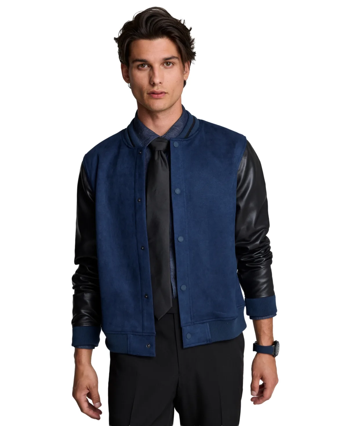 Classic-Fit Color-Block Snap-Button Varsity Bomber Jacket by Kenneth Cole