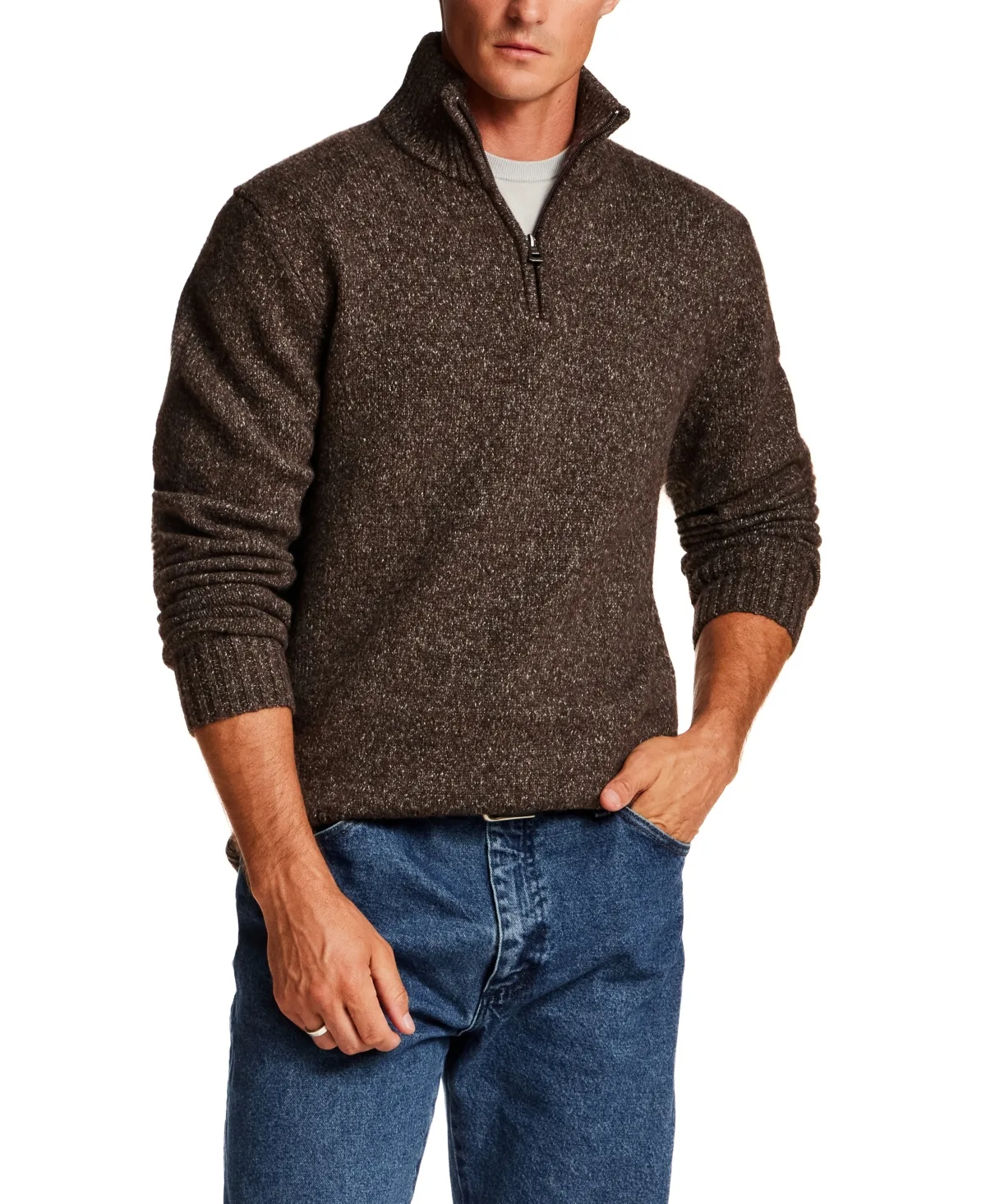 Fuzzy-Knit Mock-Neck Quarter-Zip Sweater by Weatherproof Vintage