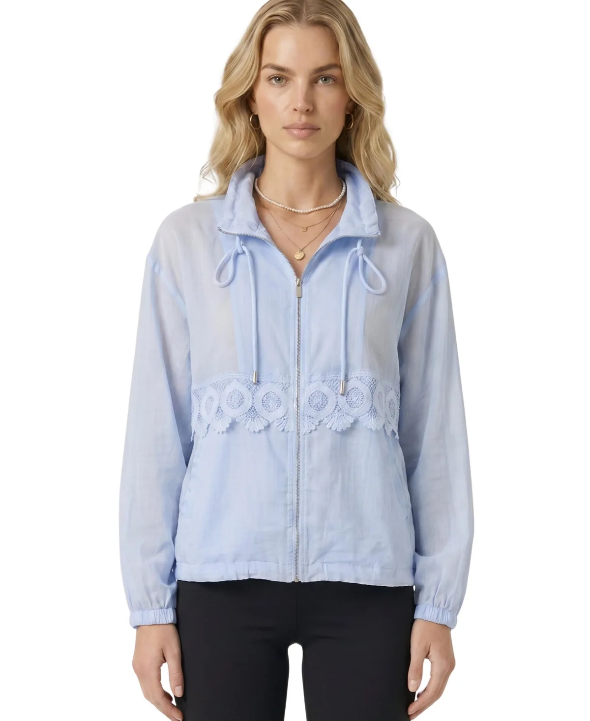 Lace-Inset Lightweight Floral-Print Jacket by Modenaire