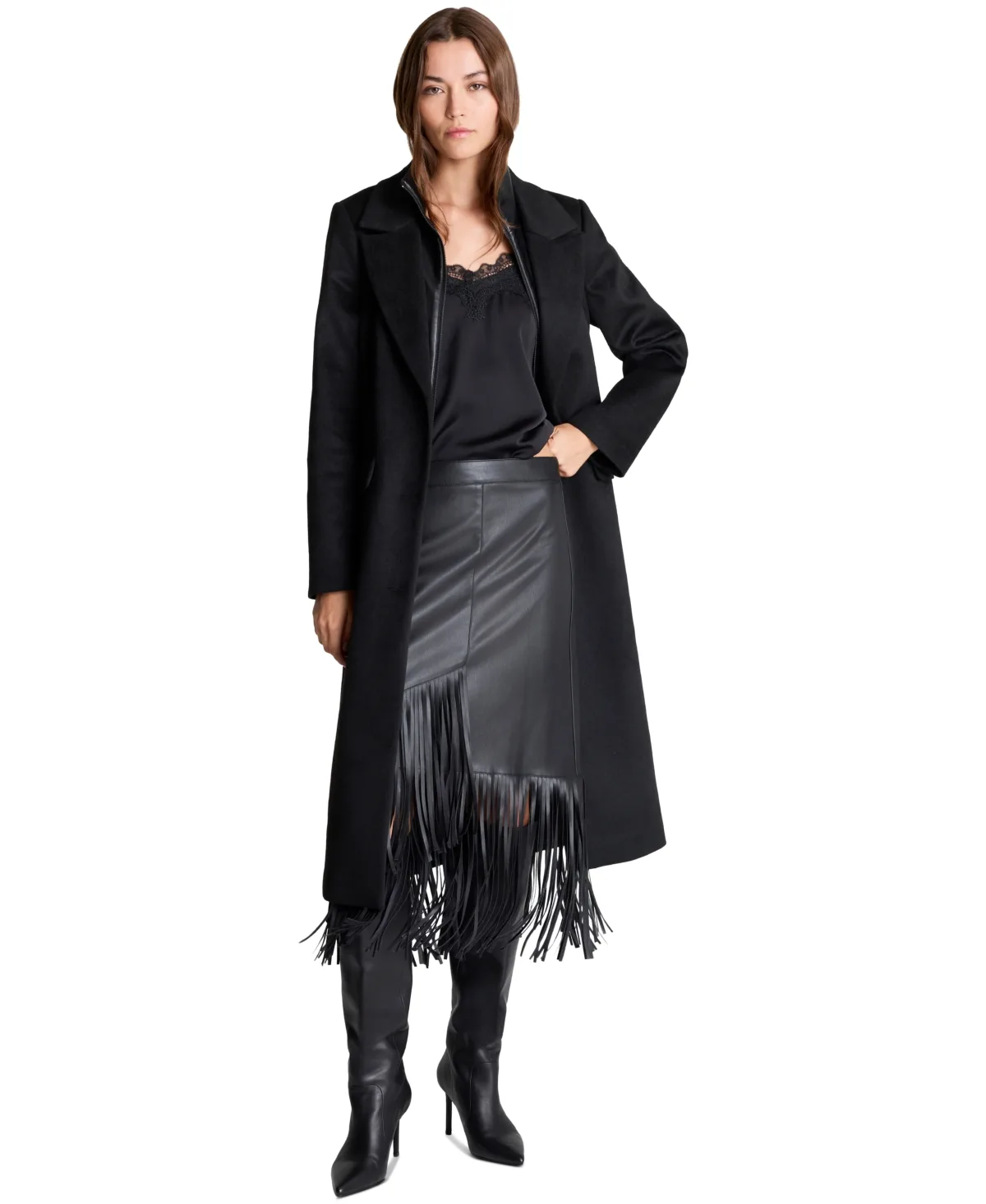 Mixed Media Bibbed Coat by Kenneth Cole