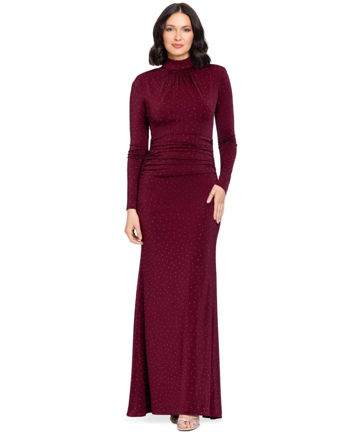 Hinck Stud Jersey Long Sleeve Mock Neck Gown by Betsy & Adam