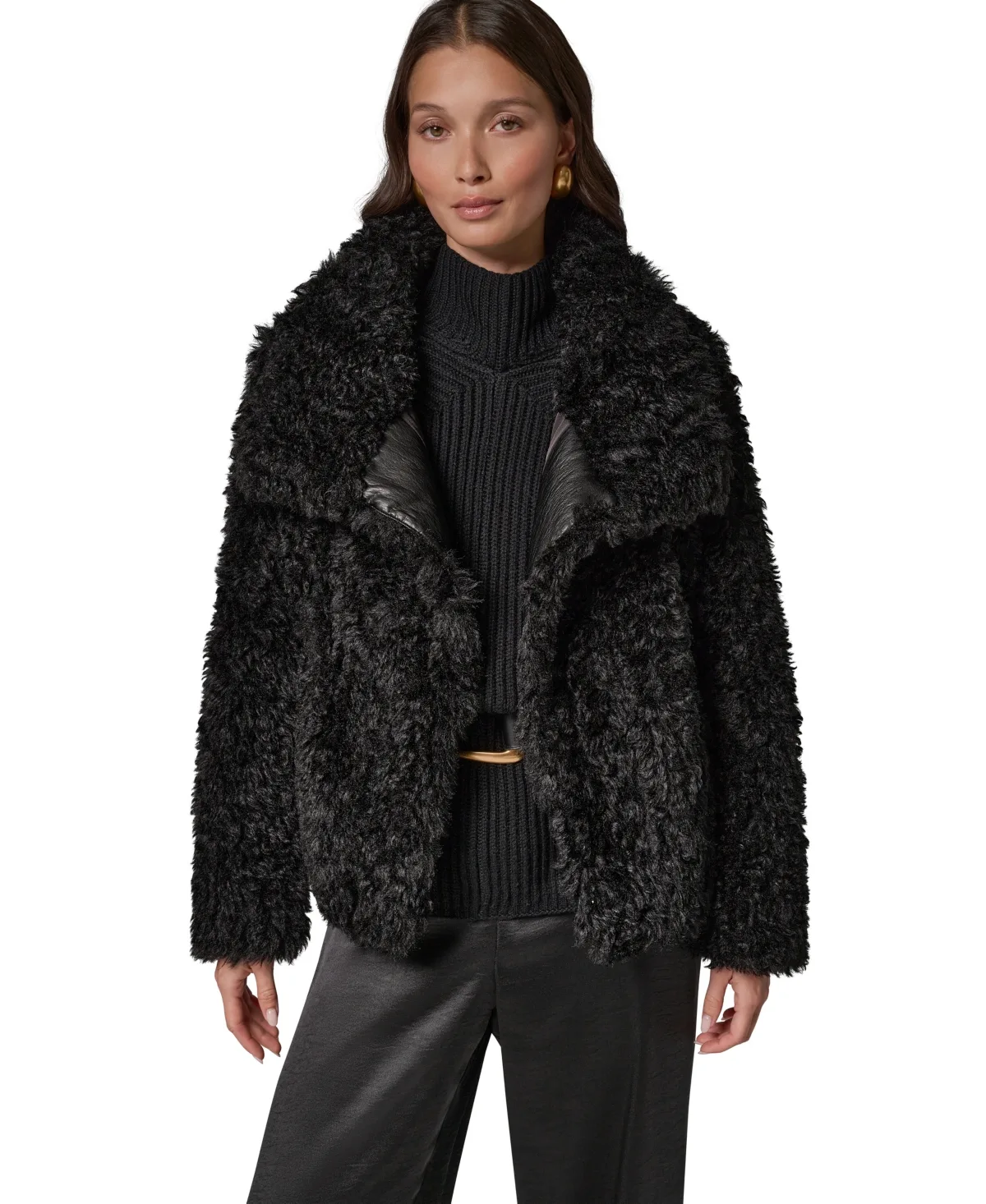 Teddy Mock Neck Faux Fur Jacket by Donna Karan New York