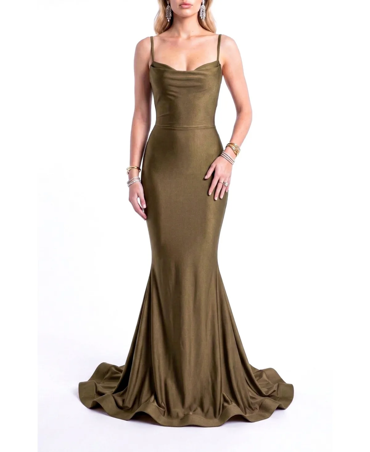 Mermaid Cowl Neck Open Back Gown