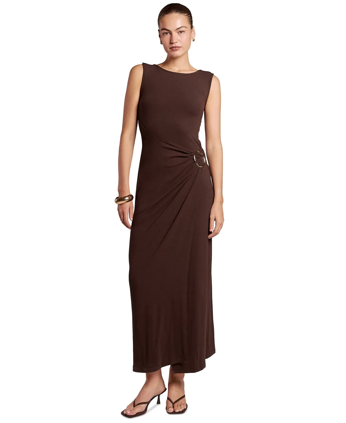 Nia Ruched-Waist Boat-Neck Sleeveless Maxi Dress by 4th & Reckless