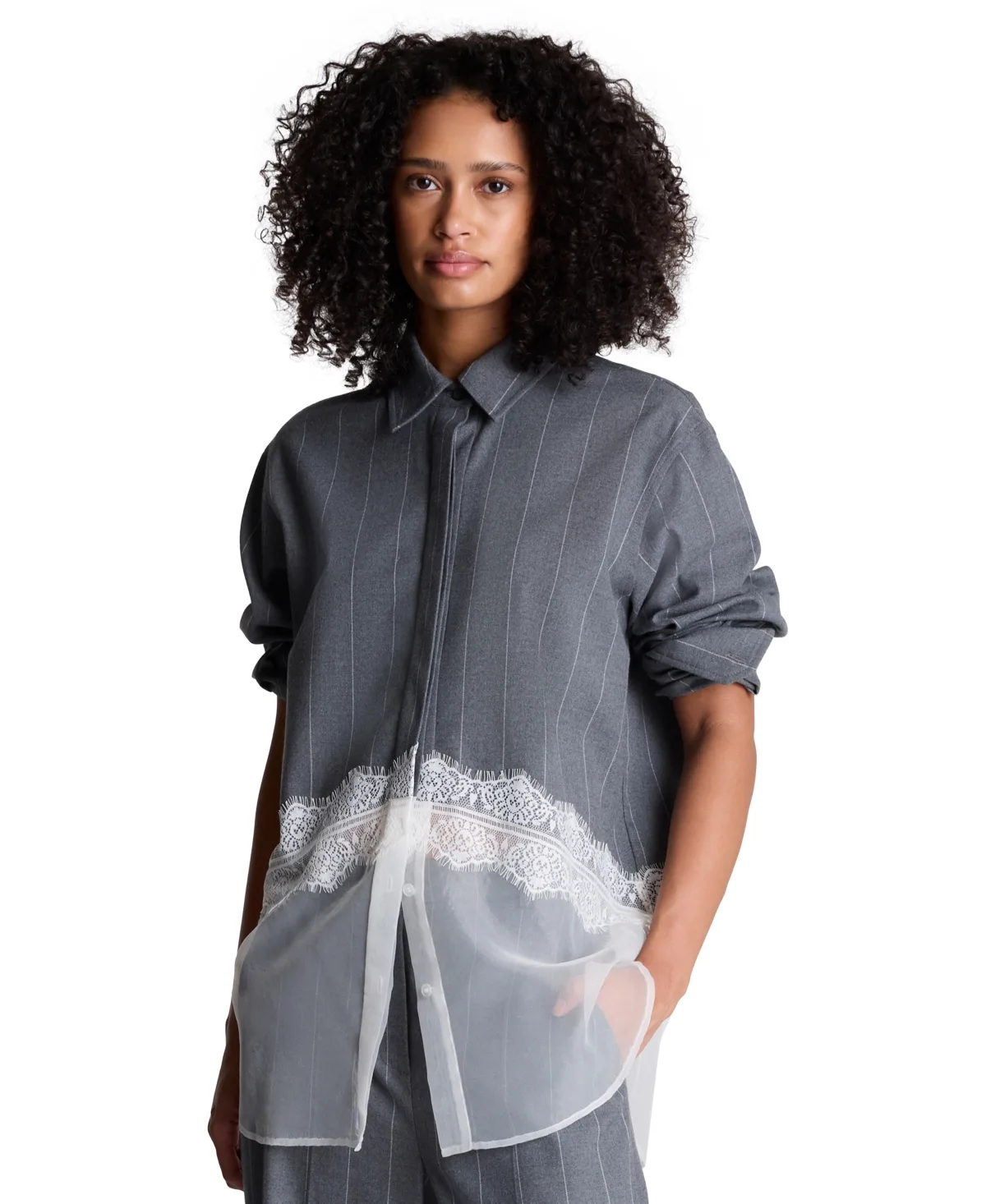 Oversized Button-Front Paneled Shirt by Kenneth Cole