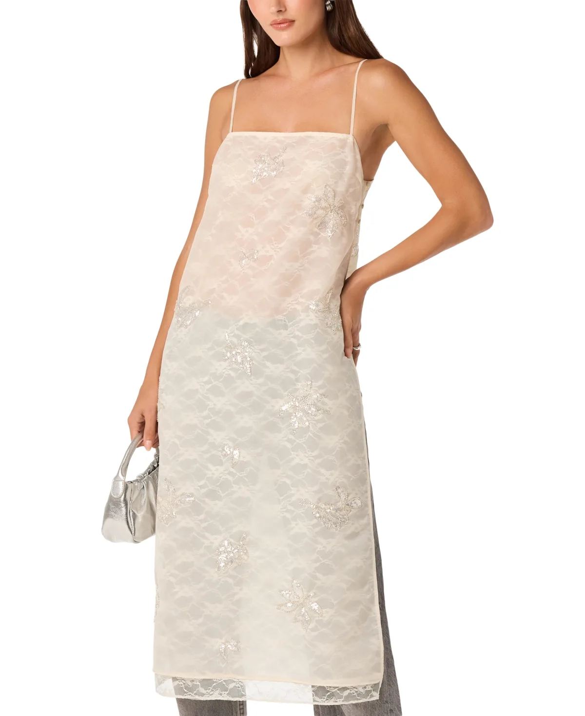 Helena Floral-Beadwork Square-Neck Sleeveless Tunic Top by ASTR