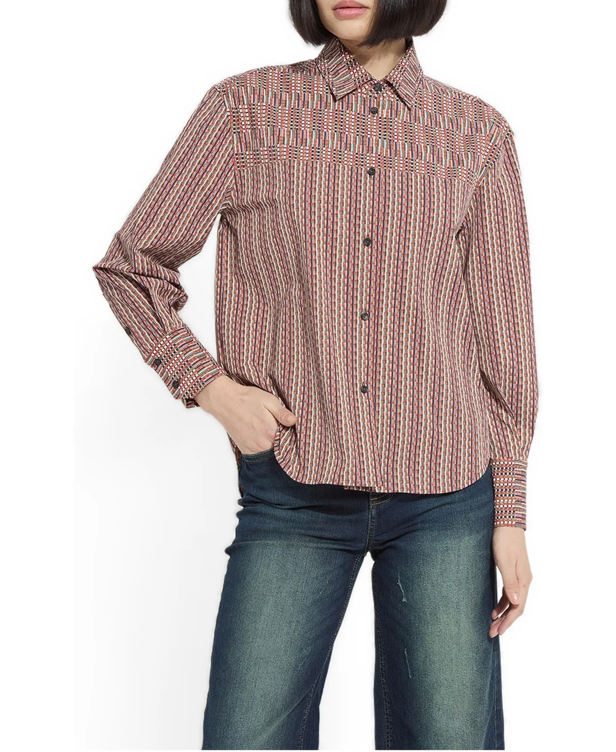 Marjorie Long-Sleeve Placed-Print Button-Up Shirt by Lysse
