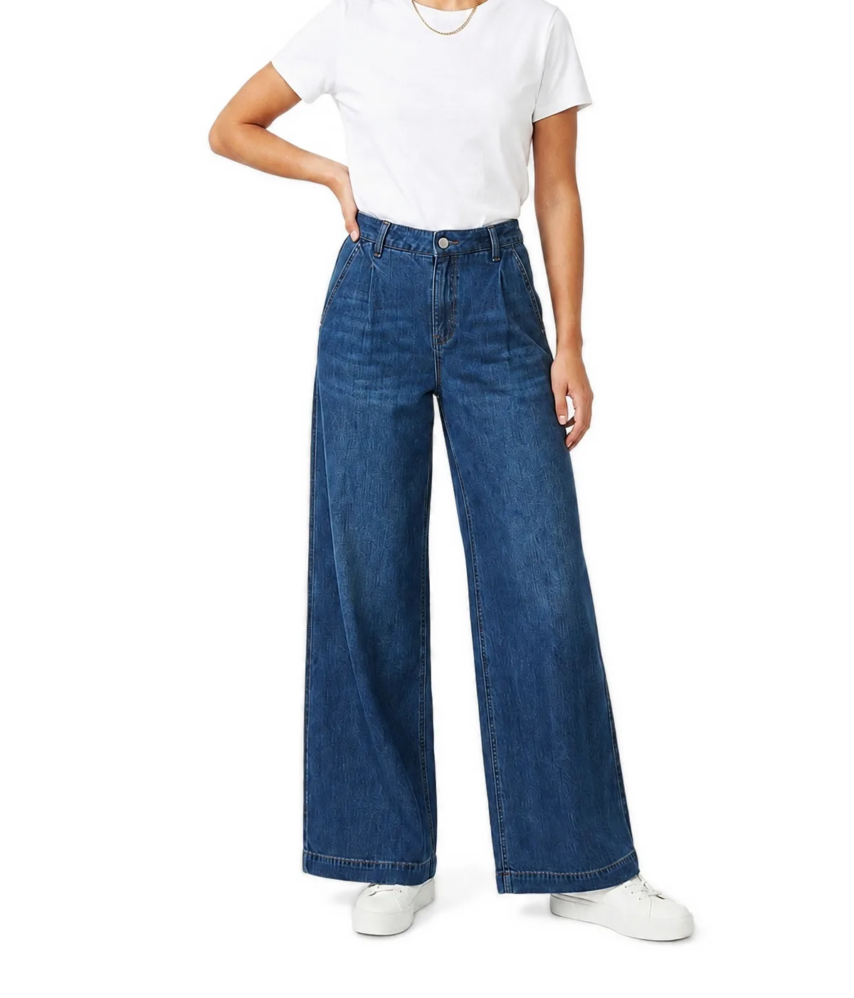 Mid-Rise Pleated Wide Leg Jeans by Joie