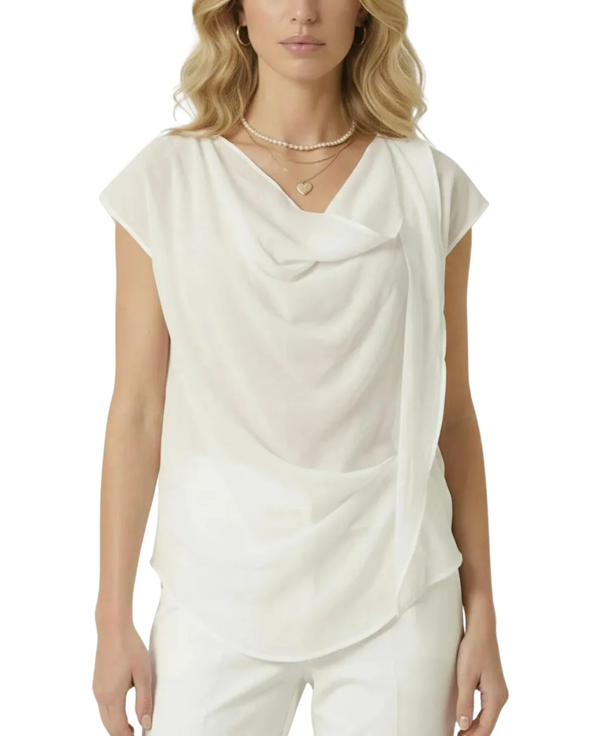 Draped Cowl-Neck Asymmetrical Overlay Blouse by Modenaire