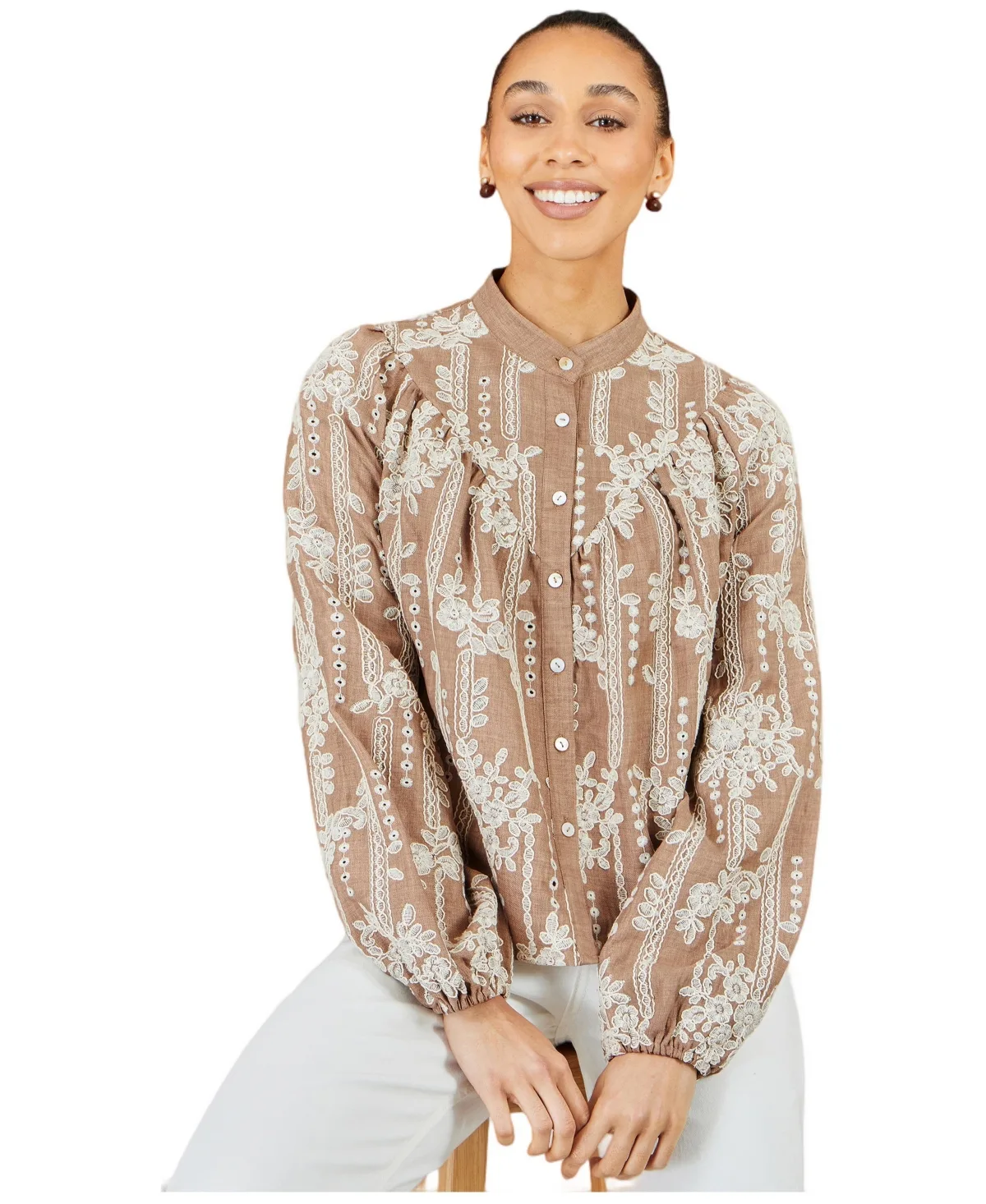 Embroidered Floral Relaxed Shirt by Yumi