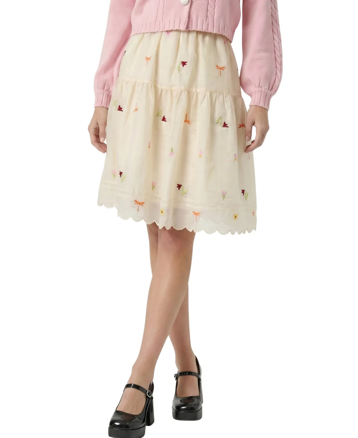 Embroidered Tiered Tulle Skirt by Modenaire
