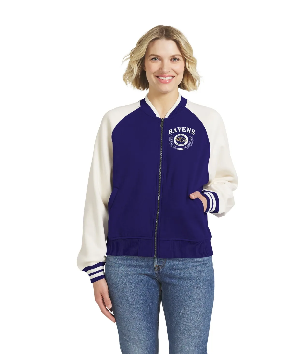 Baltimore Ravens Varsity Fleece Raglan Full-Zip Jacket by Wear by Erin Andrews