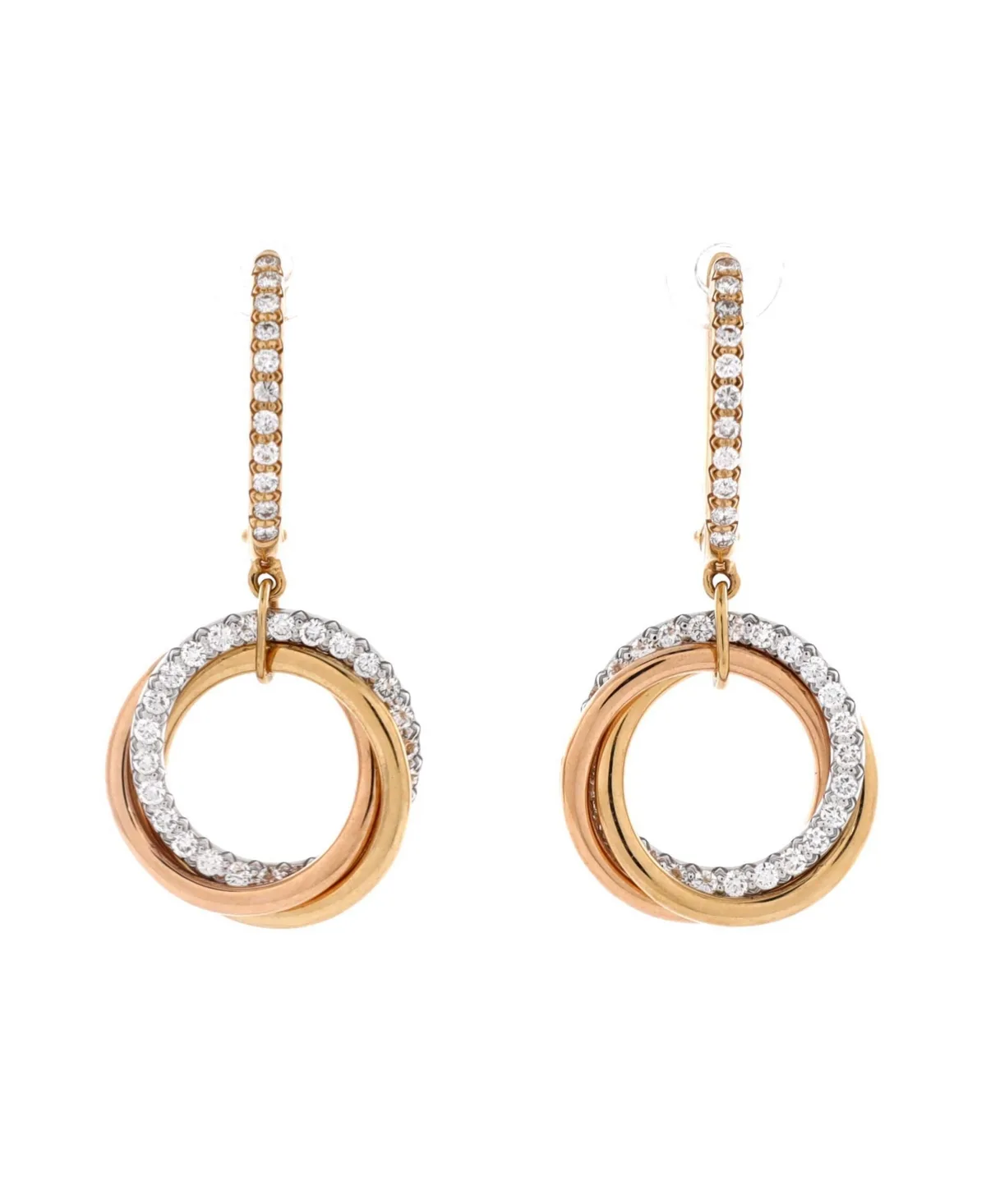 Pre-Owned Cartier Trinity Hoop Dangle Earrings - 18k Tri Colored Gold by Cartier's