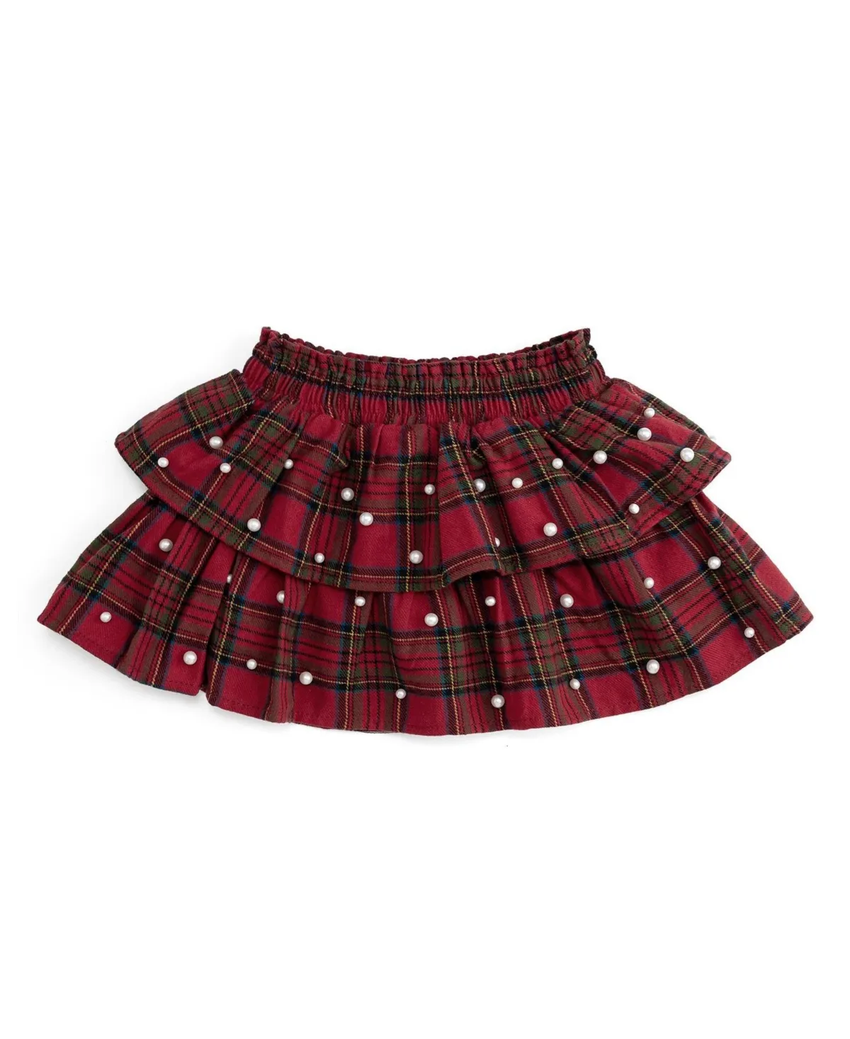 Tartan Plaid Tiered Ruffle Faux Pearl Cotton Skirt by Sweet Wink