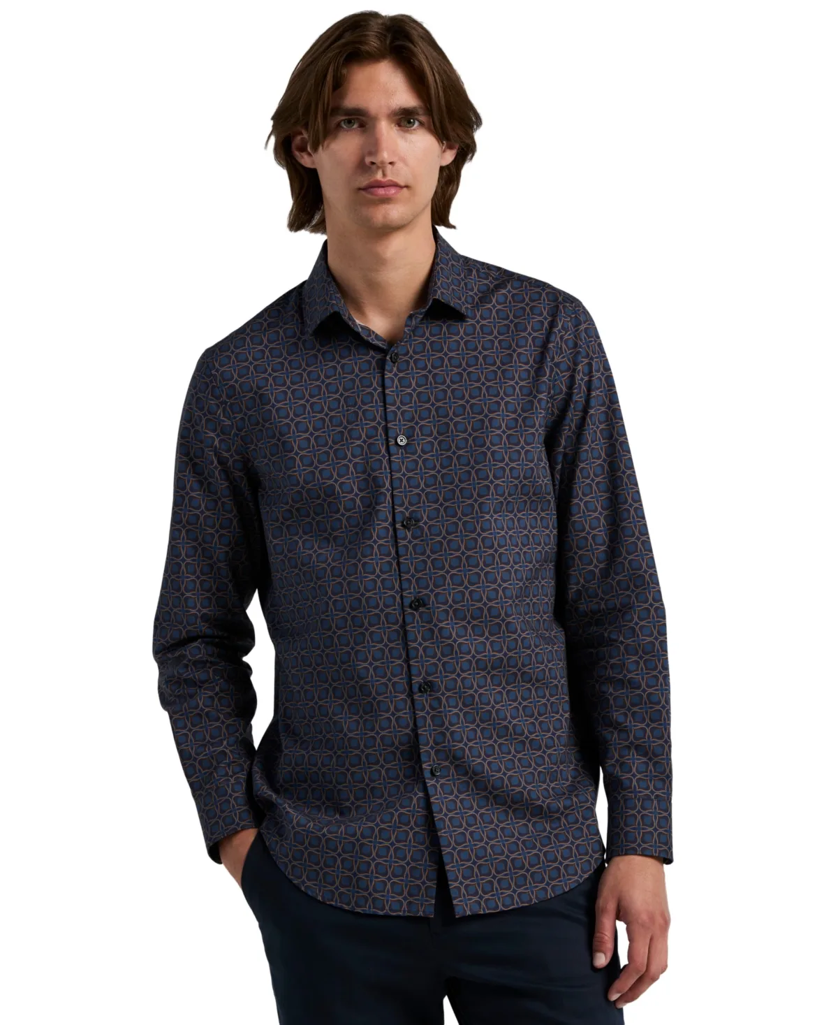 Floral-Print Long-Sleeve Classic-Fit Shirt by Perry Ellis