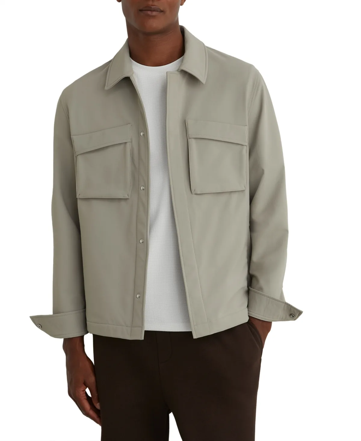 Divide Point-Collar Zip-Front Fleece-Lined Overshirt - Stone by Reiss