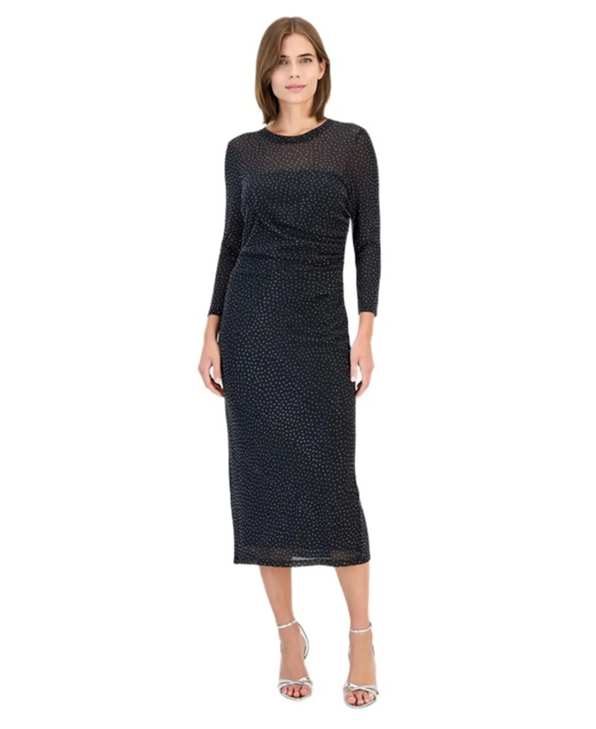 Side Ruche Sequin Midi Dress by Anne Klein