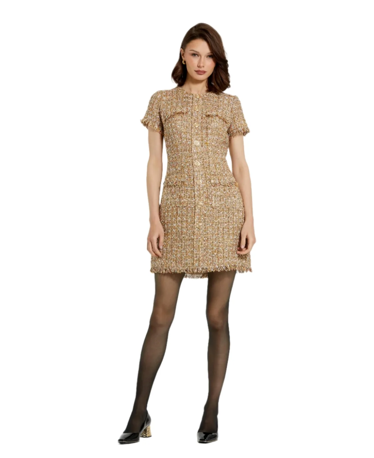 Boucle Short Sleeve Mini Dress with Pockets