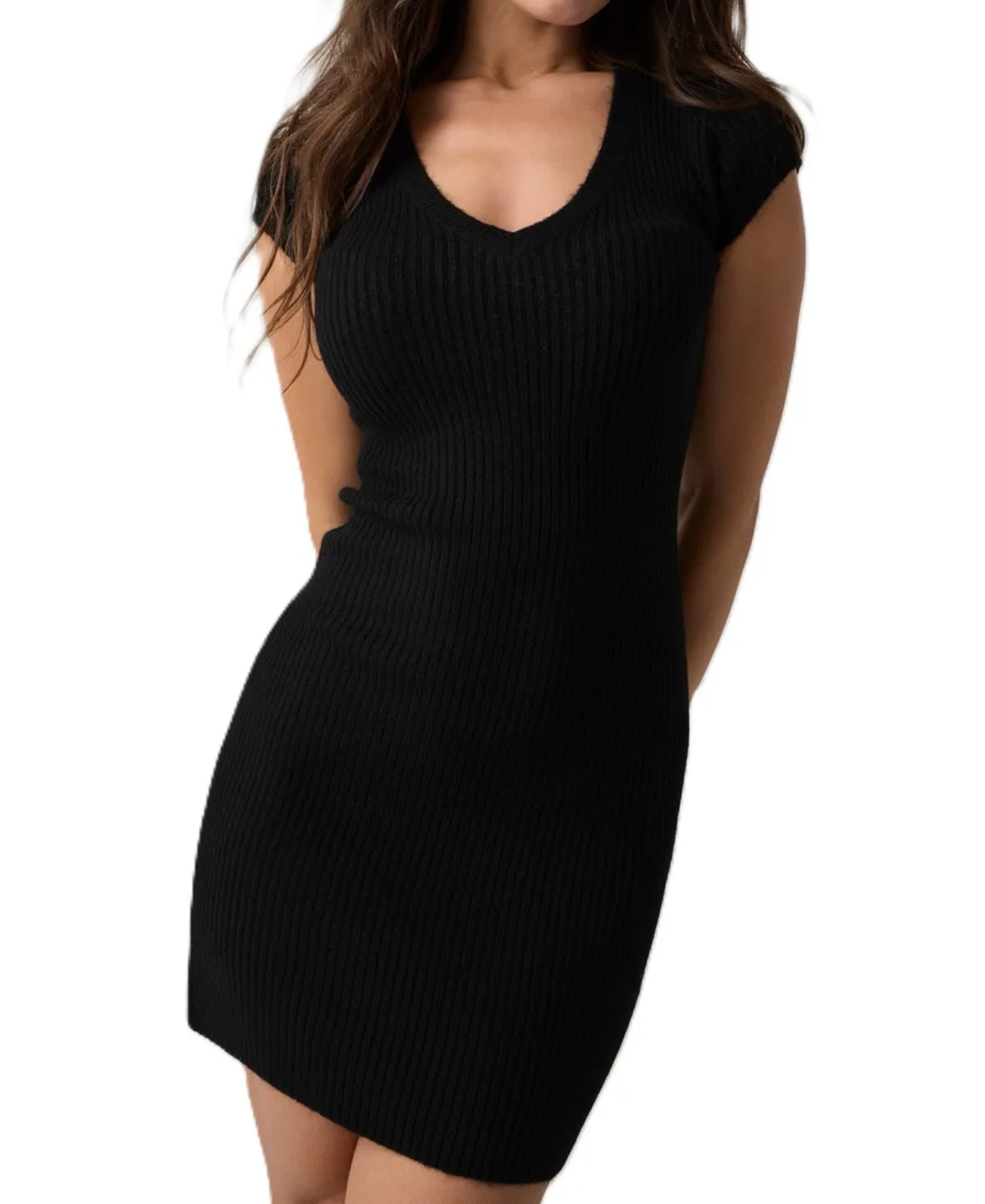 Emily V-Neck Body-Con Short Sleeve Sweater Dress