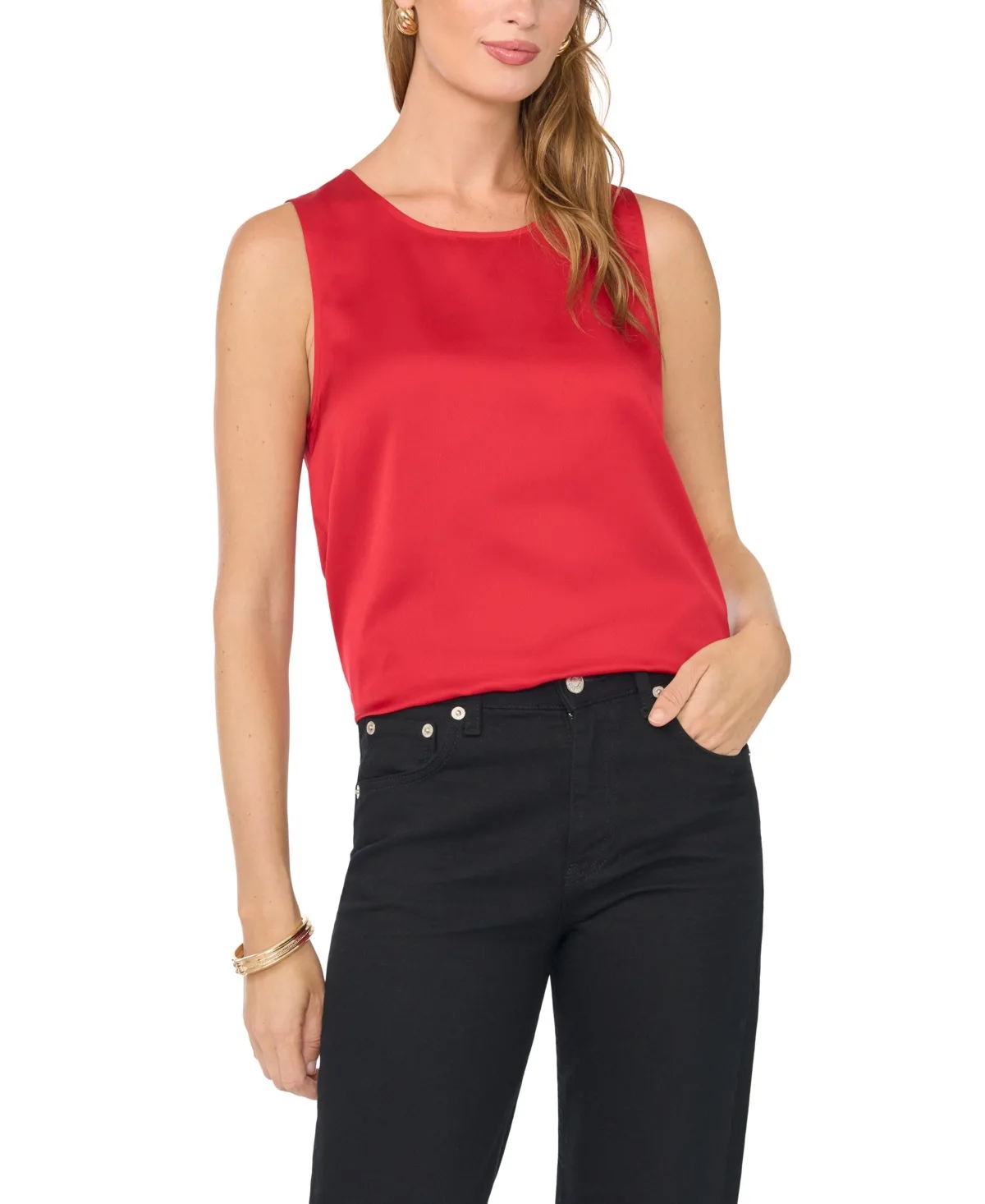 Satin Crewneck Sleeveless Blouse by Vince Camuto